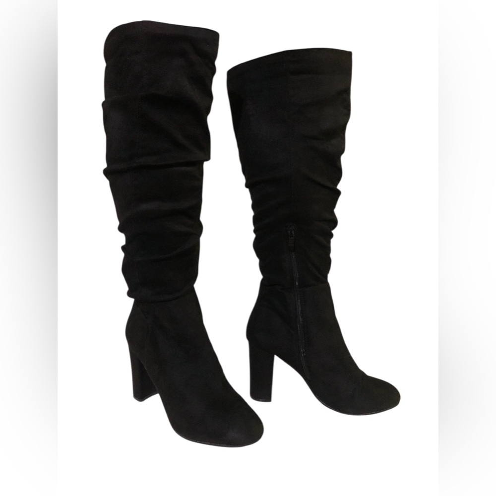 Rampage Black Synthetic Zip Knee High Heeled Round Toe Boots Sz 9
